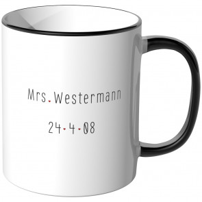 JUNIWORDS personalisierte Tasse Mrs. Wunschname mit Datum