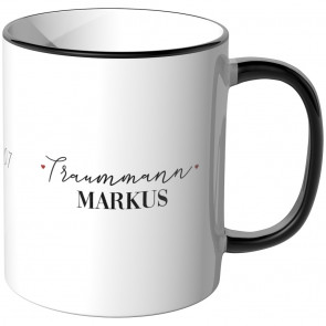 JUNIWORDS personalisierte Tasse Weil du die Liebe meines Lebens bist, Datum, Wunschname