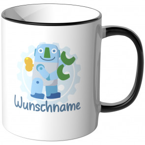 JUNIWORDS Tasse Blauer Roboter Wunschname