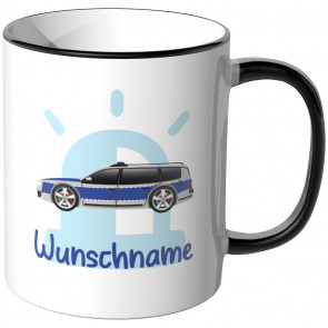 JUNIWORDS Tasse Polizeiwagen Deutschland mit Wunschname
