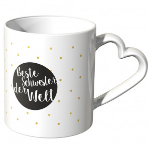 JUNIWORDS Herz Tasse Beste Schwester der Welt Punkte