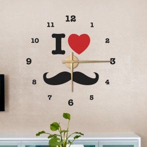 Wandtattoo Uhr - I LOVE MUSTACHE