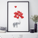 poster elefant mit roten herzchenluftballons