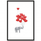 poster elefant mit roten herzchenluftballons