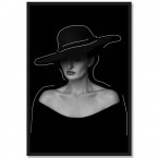 Poster Porträt Frau mit Hut Schwarz Weiß