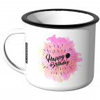 Emaille Tasse Happy Birthday - Aquarell