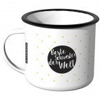 Emaille Tasse Beste Schwester der Welt - goldene Punkte