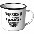 Emaille Tasse Vorsicht! Freilaufender Teenager