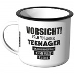 Emaille Tasse Vorsicht! Freilaufender Teenager