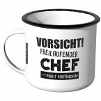 Emaille Tasse Vorsicht! Freilaufender Chef