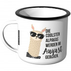 Emaille Tasse Die coolsten Alpakas werden im August geboren