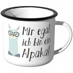 Emaille Tasse Ist mir egal, ich bin ein Alpaka - Blau