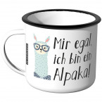 Emaille Tasse Ist mir egal, ich bin ein Alpaka - Blau