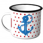 Emaille Tasse Anker - mit roten Punkten