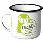 Emaille Tasse Lächle! Du kannst sie nicht alle töten...