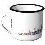 Emaille Tasse Skyline Mönchengladbach bei Nacht