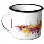 Emaille Tasse Skyline Karlsruhe bei Nacht