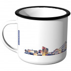 Emaille Tasse Skyline Düsseldorf bei Nacht