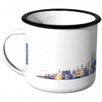 Emaille Tasse Skyline Barcelona bei Nacht