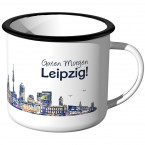 JUNIWORDS Emaille Tasse Skyline Leipzig bei Nacht