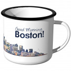 Emaille Tasse Skyline Boston bei Nacht