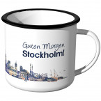 Emaille Tasse Skyline Stockholm bei Nacht