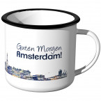 Emaille Tasse Skyline Amsterdam bei Nacht