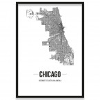 Poster Chicago Gerahmt mit Straßenplan