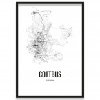 Poster Cottbus Straßennetz mit Rahmen