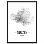 Poster Dresden Straßennetz mit Rahmen