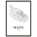 Poster Malta mit Stadtplan mit Bilderrahmen