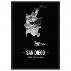 Stadtposter San Diego mit Straßen und Rahmen
