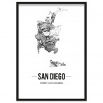 Stadtposter San Diego gerahmt