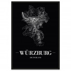 Würzburg Stadtposter Bilderrahmen mit Straßennetz