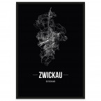 Zwickau Stadtposter Bilderrahmen mit Straßennetz