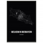 Weilheim in Oberbayern Poster mit Straßennetz
