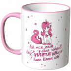 JUNIWORDS Tasse Ich muss noch eben schnell das Einhorn füttern..