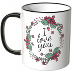 JUNIWORDS Tasse I love you im Blumenkranz