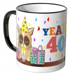 JUNIWORDS Tasse YEAH 40! mit mürrischer Katze