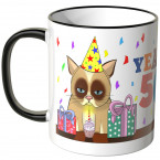 JUNIWORDS Tasse YEAH 50! mit mürrischer Katze