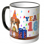 JUNIWORDS Tasse YEAH 18! mit mürrischer Hund