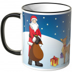 JUNIWORDS Tasse Weihnachtsmann mit Rentieren und Schlitten