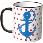 JUNIWORDS Tasse Blauer Anker mit roten Punkten