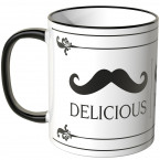 JUNIWORDS Tasse Delicious mit Schnurrbart