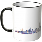 JUNIWORDS Tasse "Guten Morgen Rostock!" Skyline bei Nacht