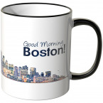 JUNIWORDS Tasse "Good Morning Boston!" Skyline bei Nacht