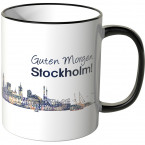 JUNIWORDS Tasse "Guten Morgen Stockholm!" Skyline bei Nacht