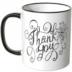 JUNIWORDS Tasse Thank you mit Schnörkel