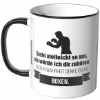 JUNIWORDS Tasse Sieht vielleicht so aus, als würde ich dir zuhören - Boxen