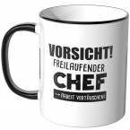 JUNIWORDS Tasse Vorsicht! Freilaufender Chef.